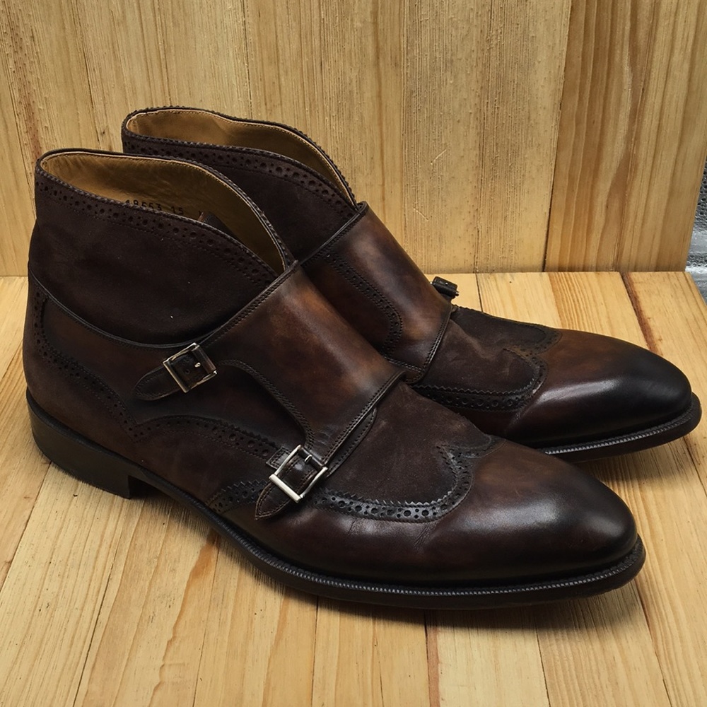 Magnanni Shoes Men Sz 15 Monk Strap Dark Brown  1138